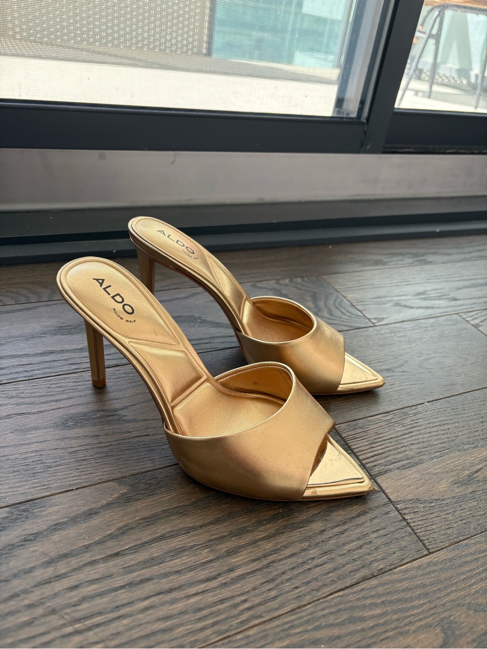 ALDO Gold Open-Toe Pointed Stiletto Mules